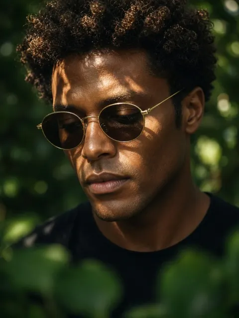 Close-up Portrait of a Man with Leaf Shadows