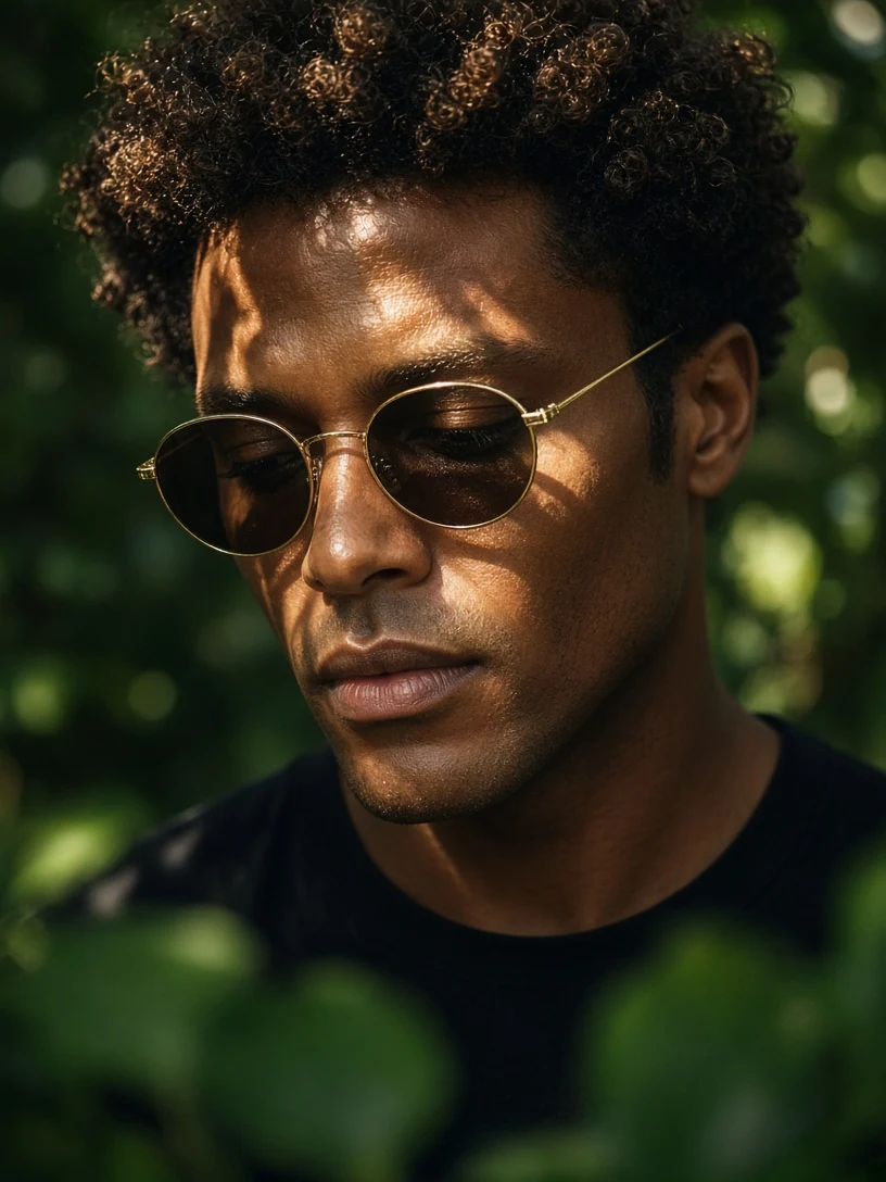 Close-up Portrait of a Man with Leaf Shadows