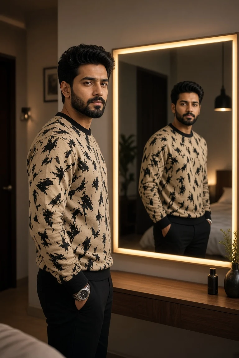 Modern Man in Abstract Knitwear