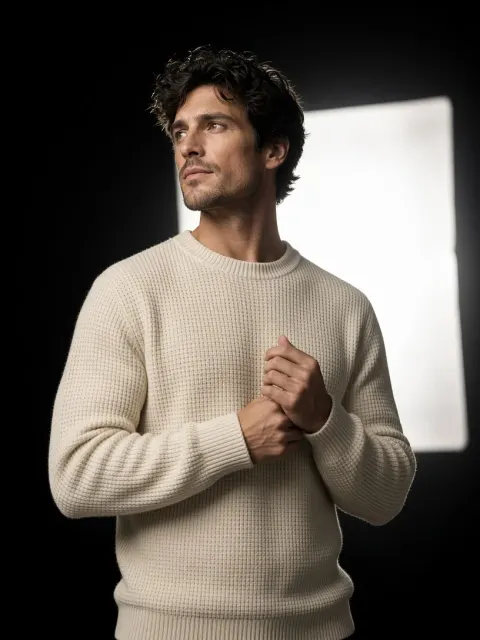 The Cream Waffle Knit Portrait