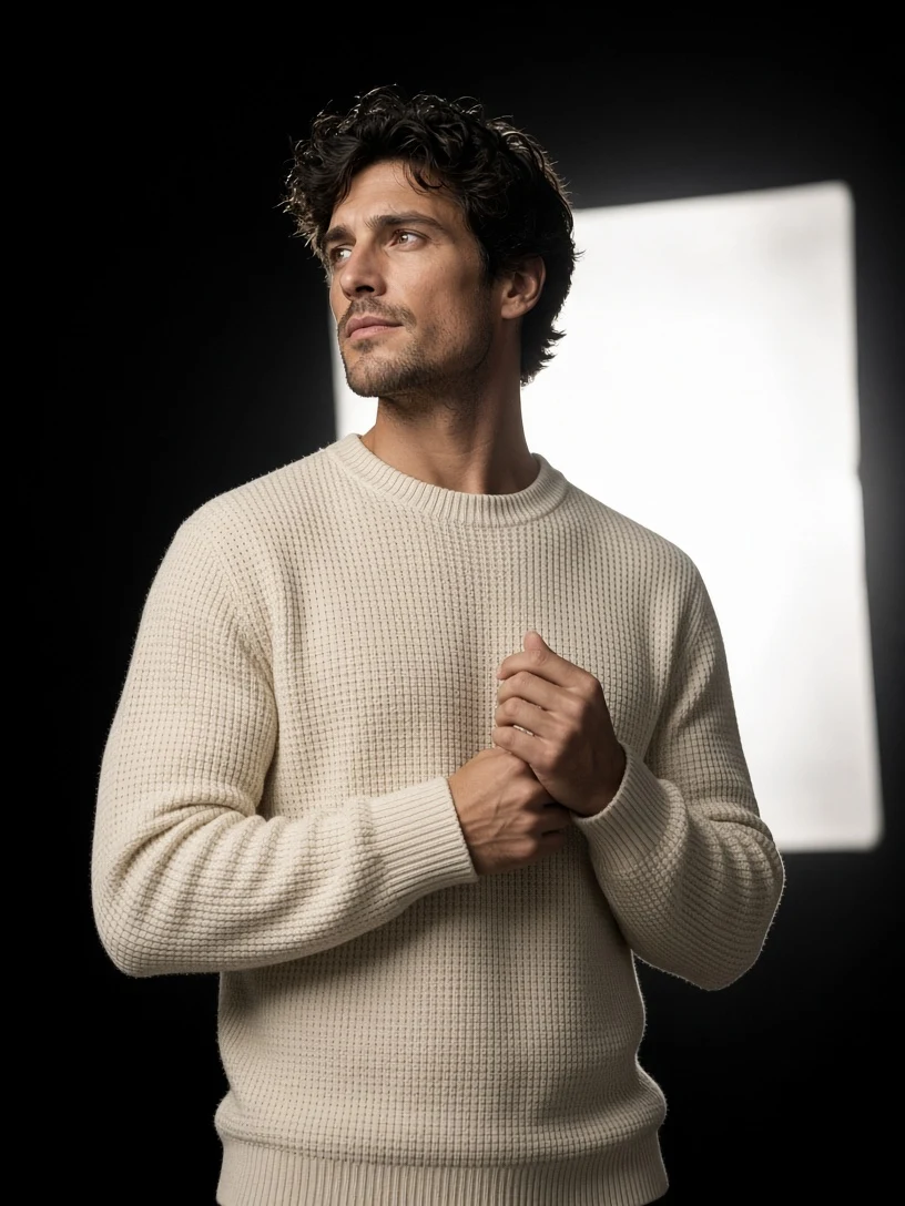 The Cream Waffle Knit Portrait