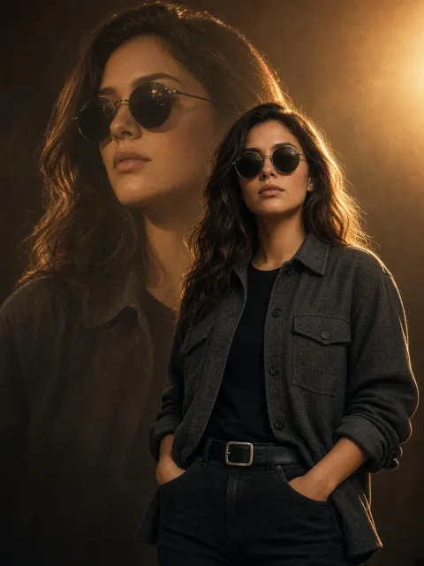 Double Exposure Portrait of Stylish Girl