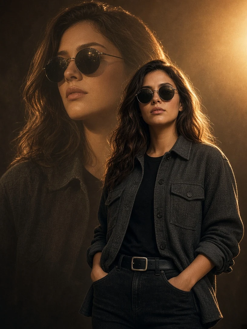 Double Exposure Portrait of Stylish Girl