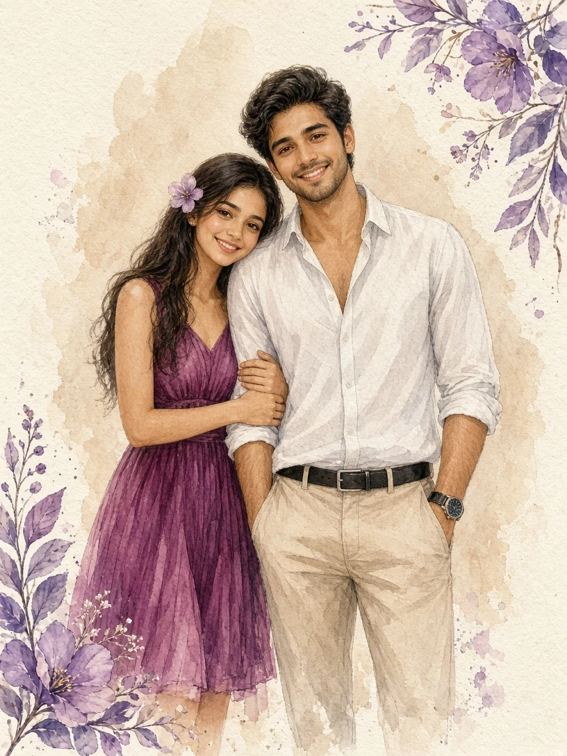 Watercolor Portrait of a Happy Couple