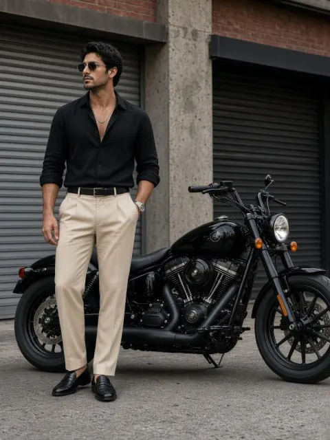 Cinematic Street Style with Cruiser Motorcycle