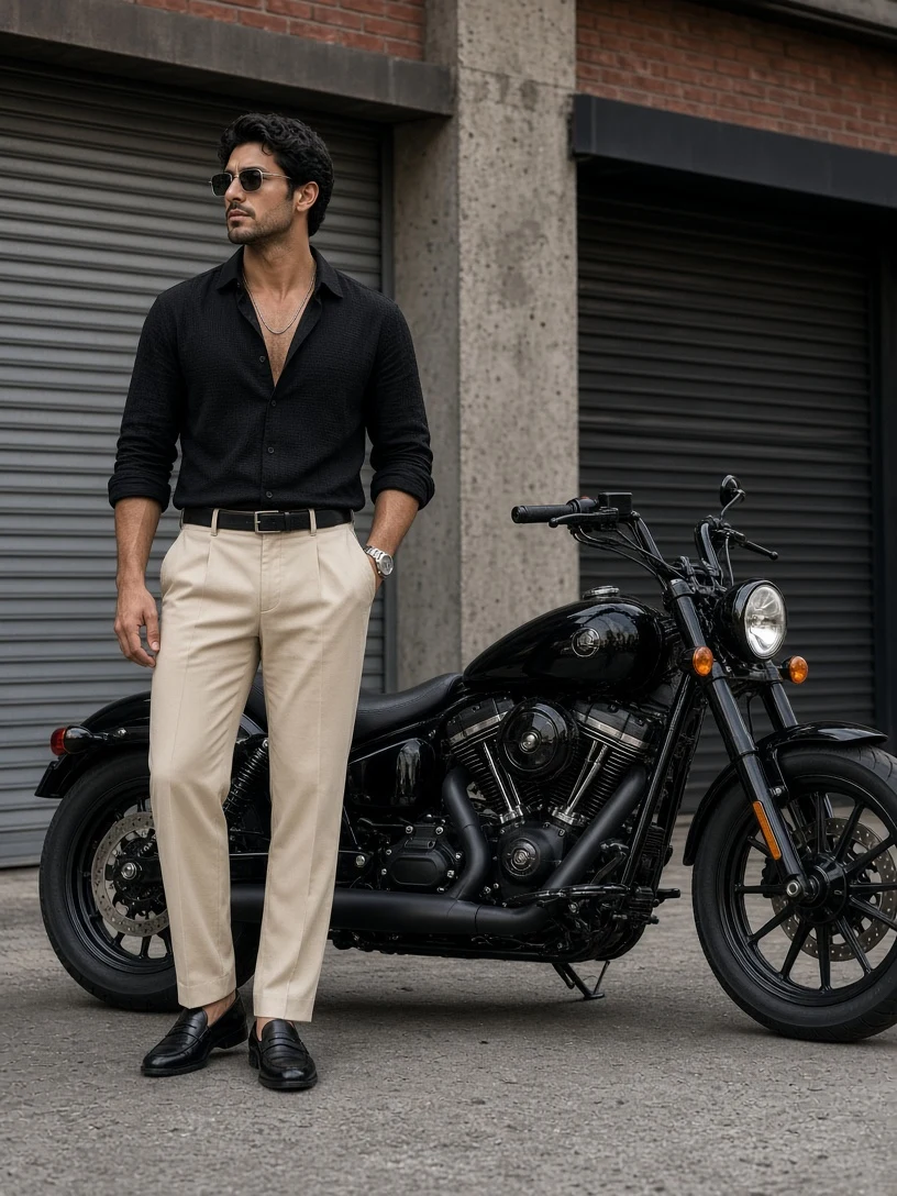 Cinematic Street Style with Cruiser Motorcycle