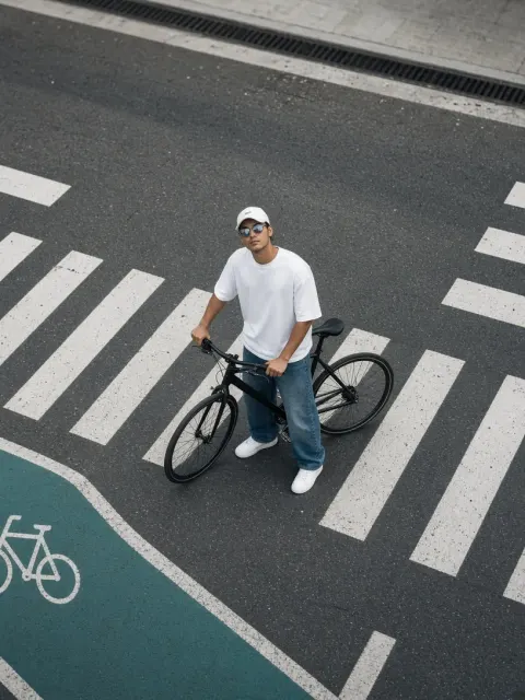 Top Down Man Bicycle Street Photography AI Prompt