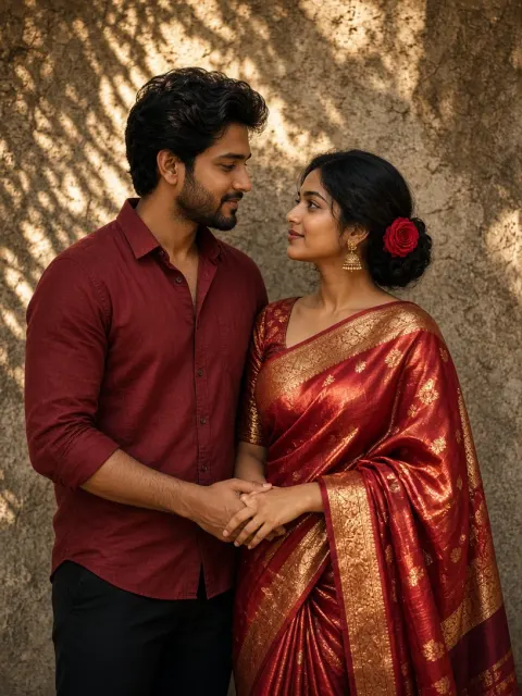 Indian Couple Red Saree AI Prompt
