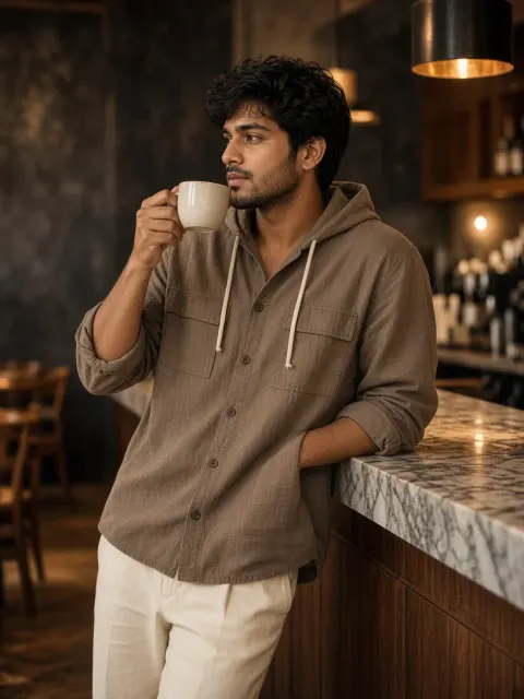 Young Man Cafe Lifestyle Coffee Portrait