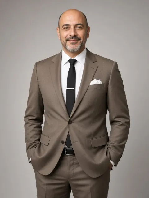 Realistic Taupe Suit Executive Headshot Photo Prompt