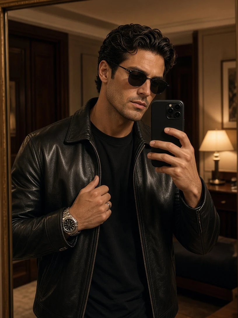 Casual Bad Boy Look Mirror Selfie