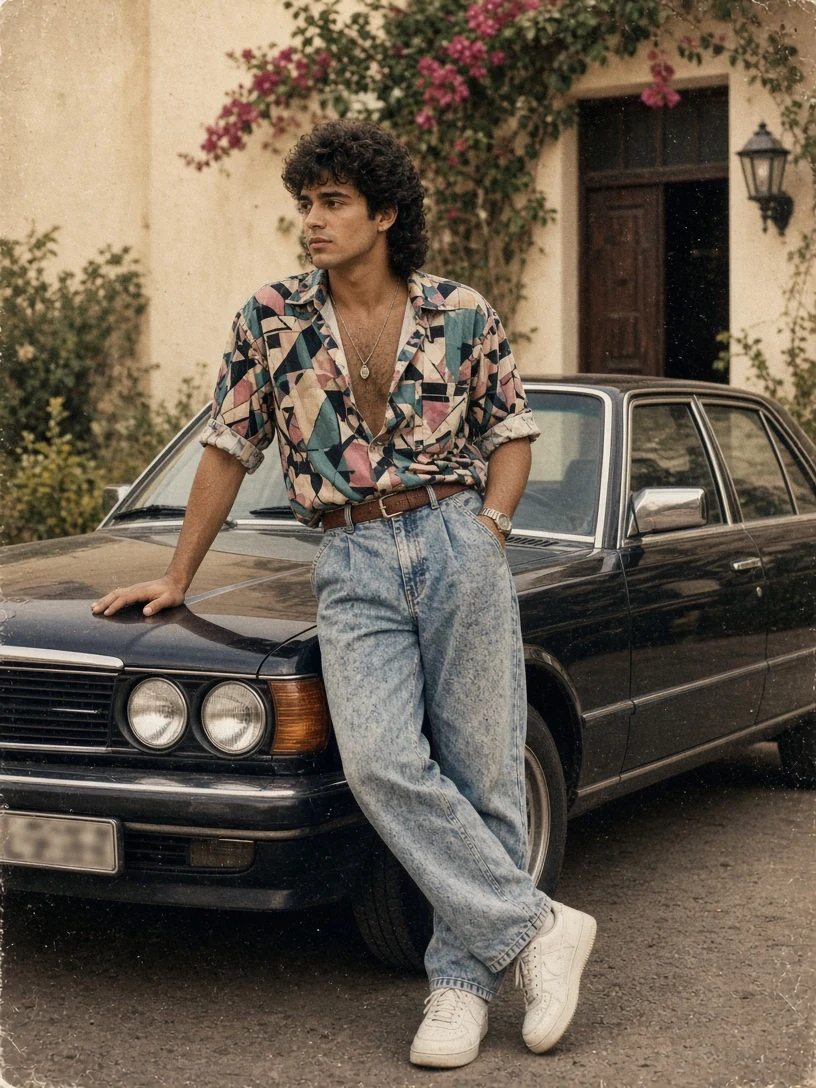 80s Men's Vintage Car Portrait