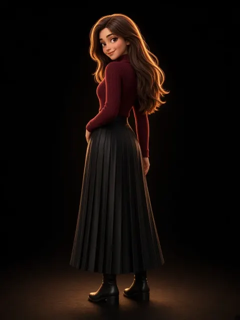 3D Stylized Character Portrait of a Woman in a Burgundy Sweater