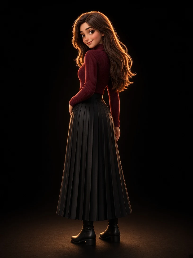 3D Stylized Character Portrait of a Woman in a Burgundy Sweater
