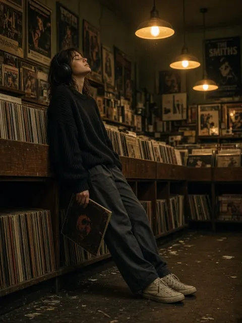 Cinematic Vintage Record Store Portrait