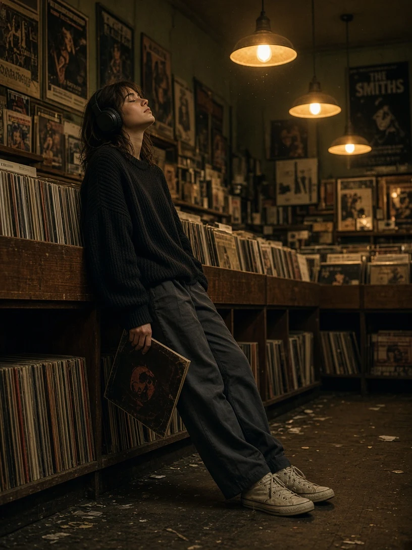 Cinematic Vintage Record Store Portrait