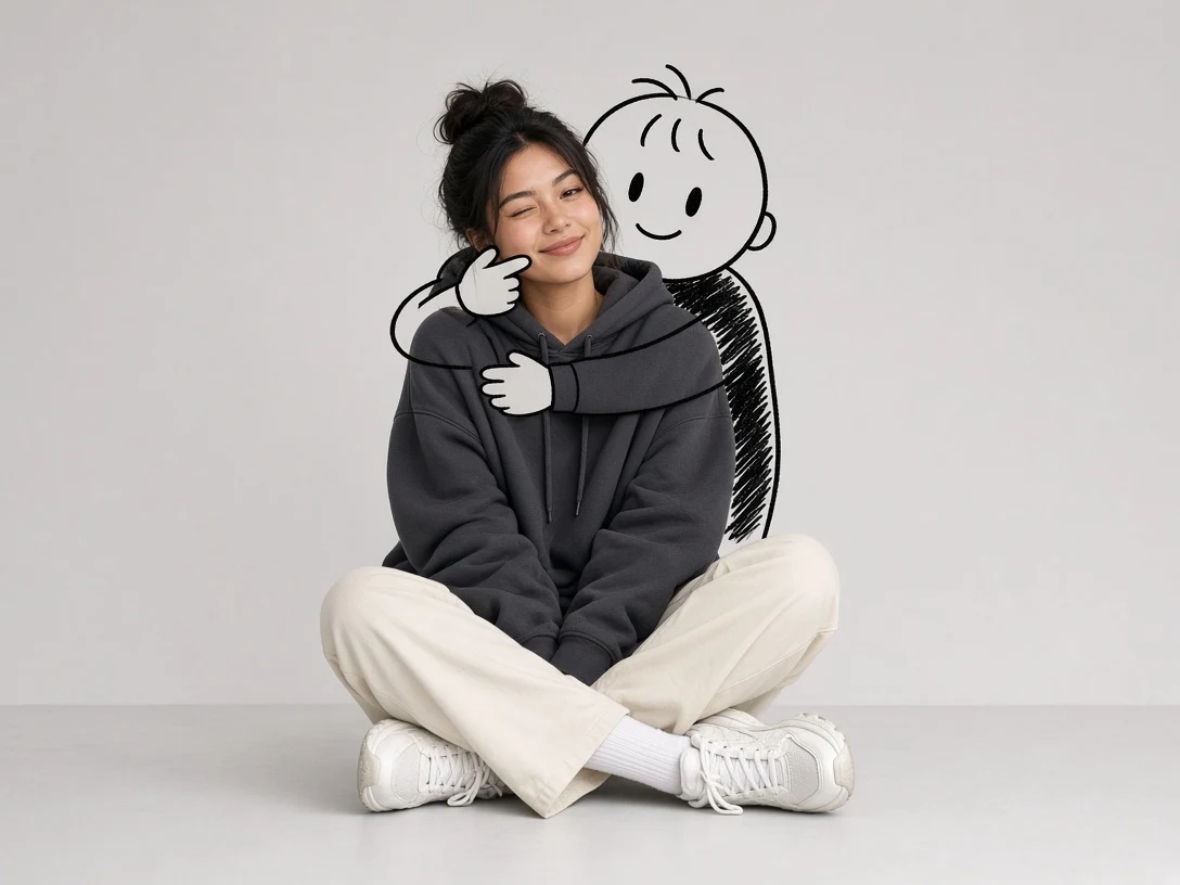 Playful Doodle Hug Girl Studio Portrait Prompt