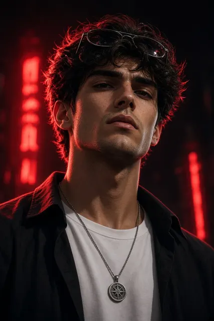 Urban Red Neon Boy Portrait