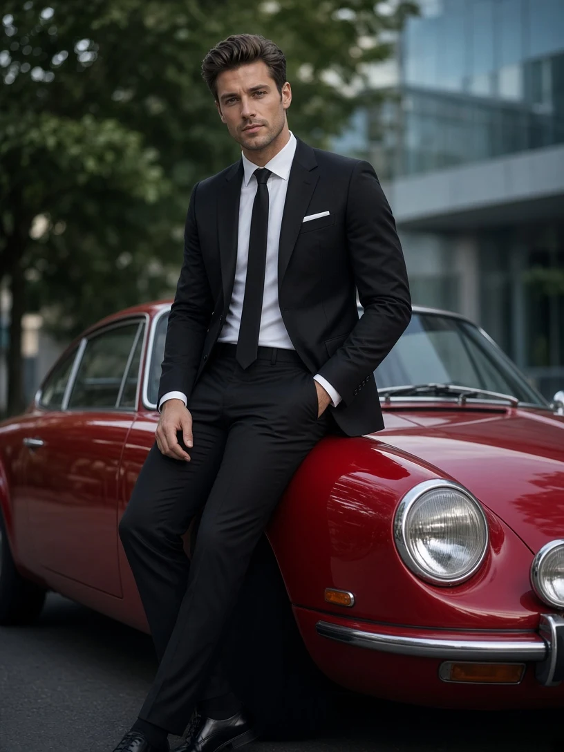 Luxury Lifestyle Portrait of Businessman and Vintage Car