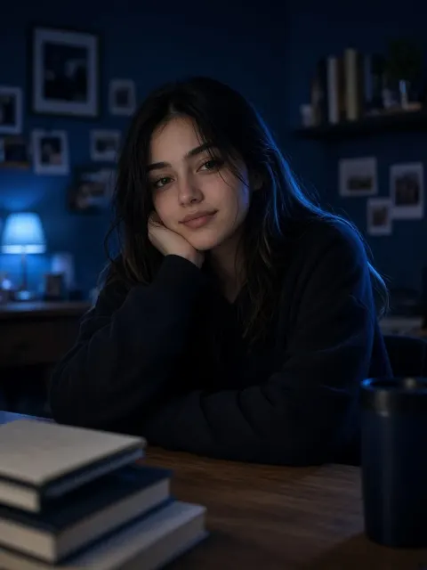Casual Nighttime Study Session Portrait