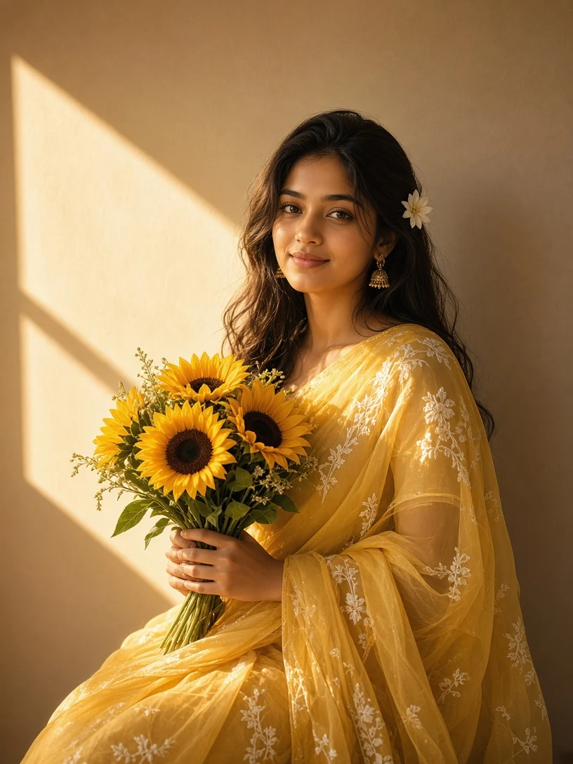 Yellow Saree with sunflowers