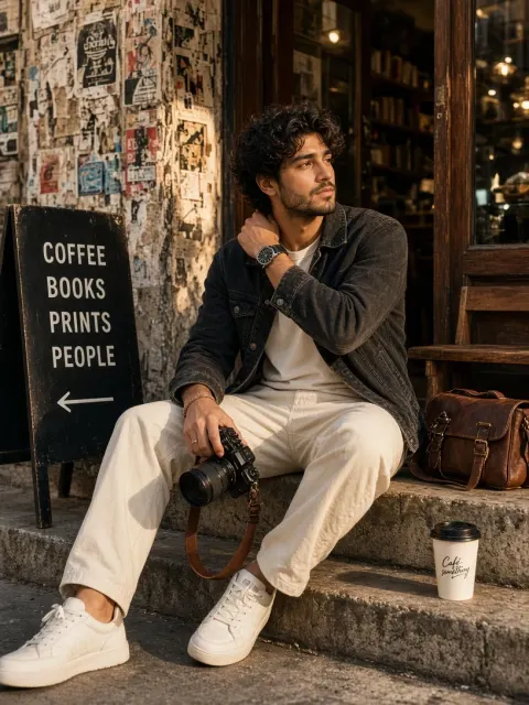 Boy Sitting With DSLR Camera