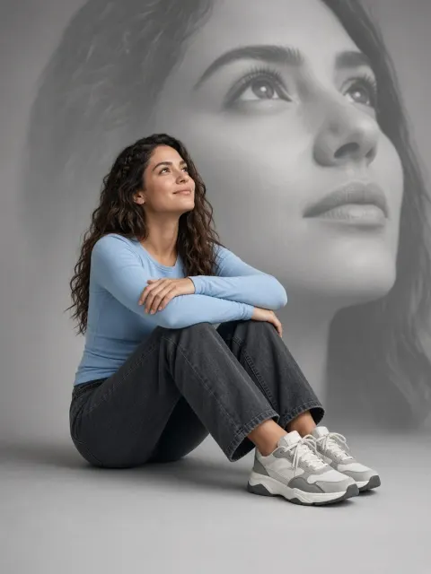 Double Exposure Sitting Woman Portrait