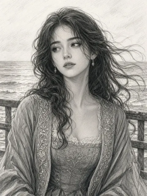 Vintage Ocean Portrait Sketch