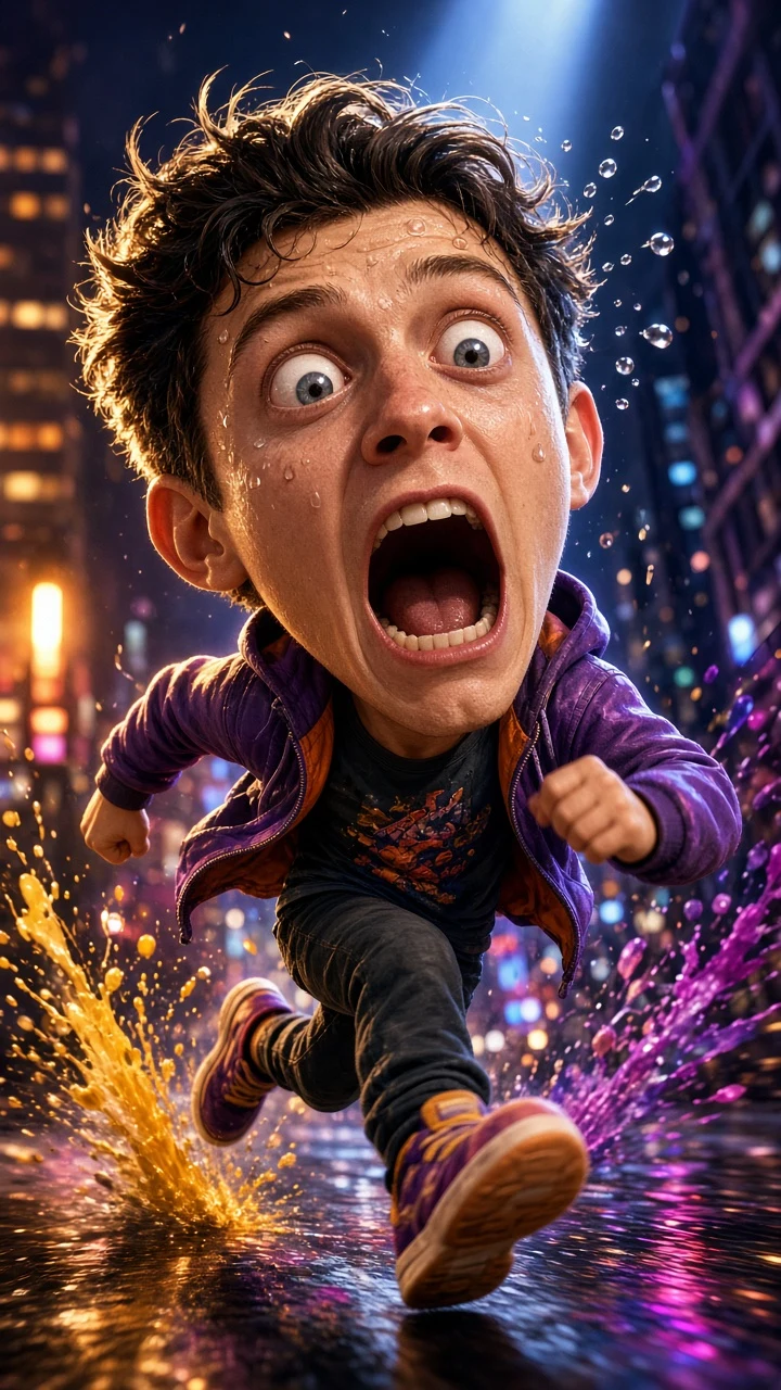 Cinematic 3D Chaotic Caricature Action Poster Prompt