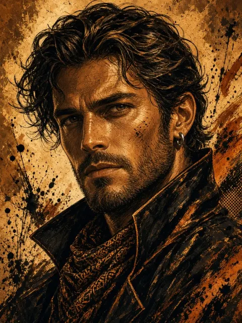 Stylized Art Portrait of Man in Leather Jacket