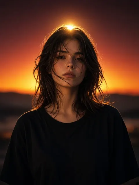 Golden Hour Windblown Hair Portrait