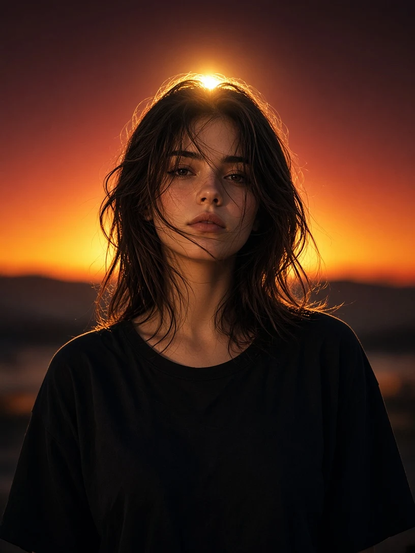 Golden Hour Windblown Hair Portrait