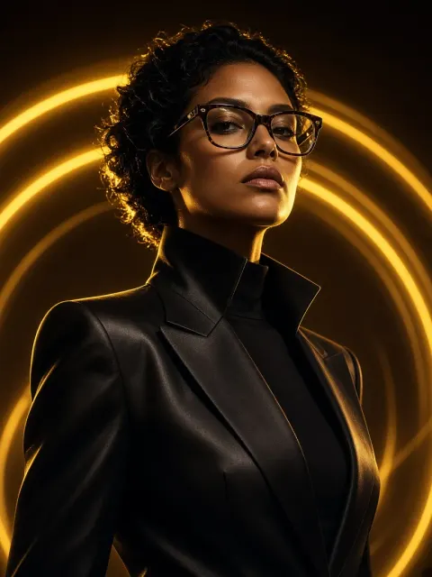 Golden Neon Ring Cinematic Portrait AI Prompt