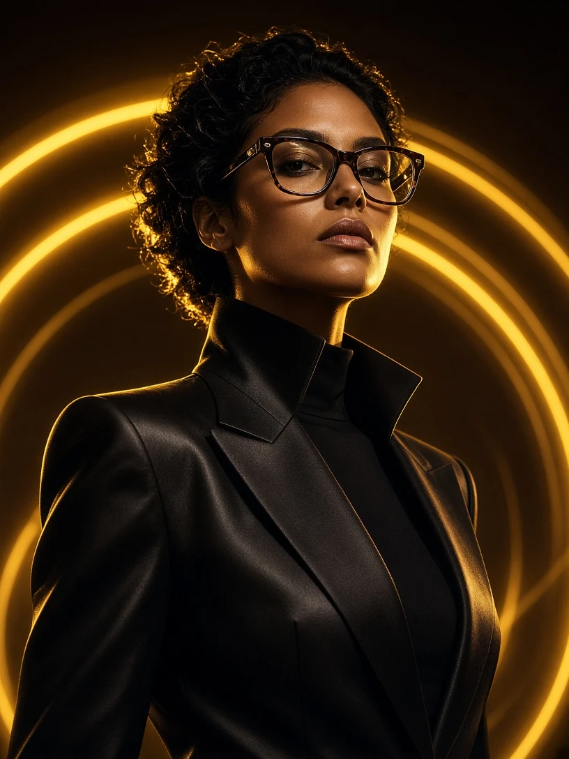 Golden Neon Ring Cinematic Portrait AI Prompt
