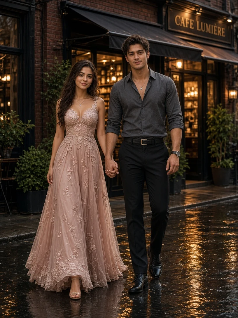 Romantic Couple Outside Cafe Portrait