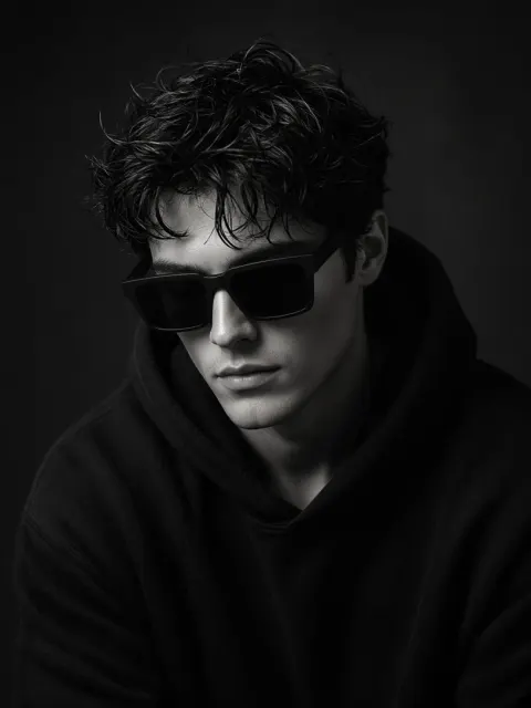 Monochrome Man Black Hoodie Sunglasses