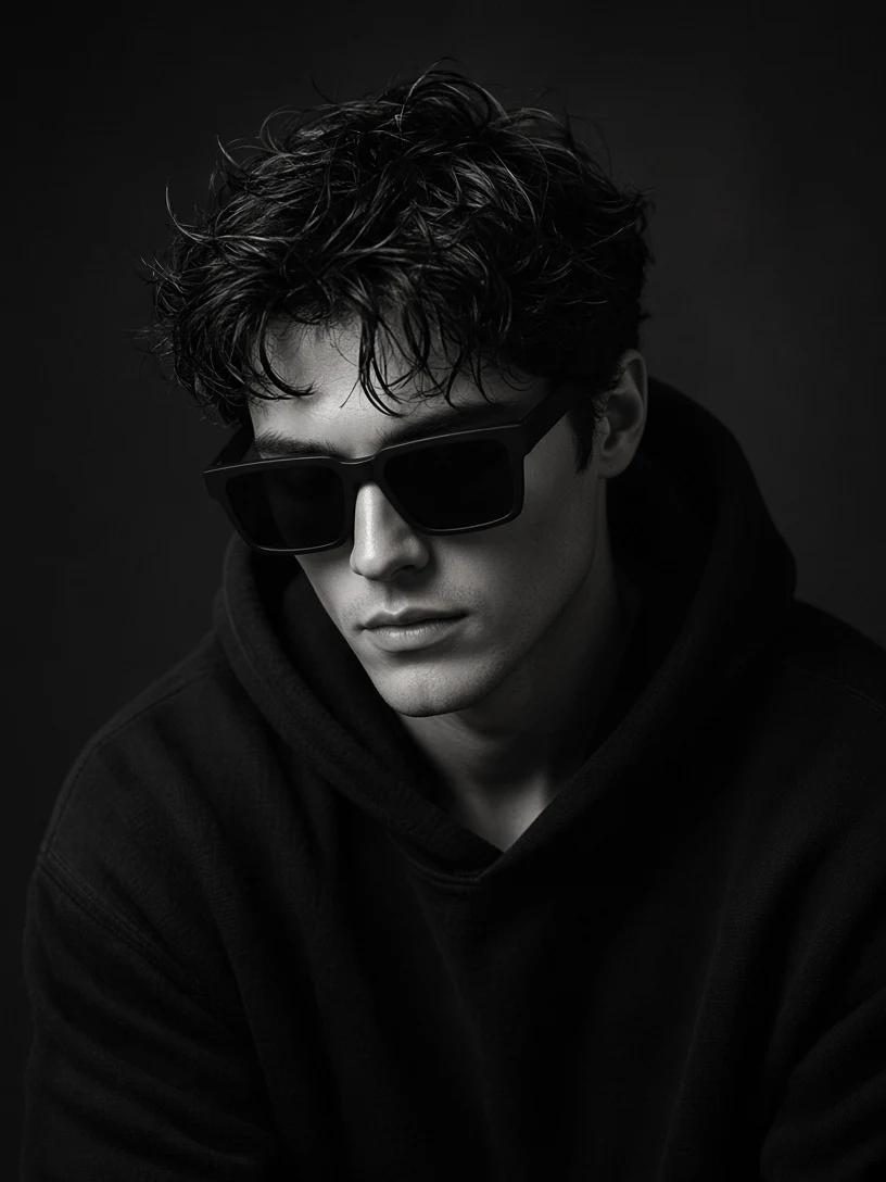 Monochrome Man Black Hoodie Sunglasses