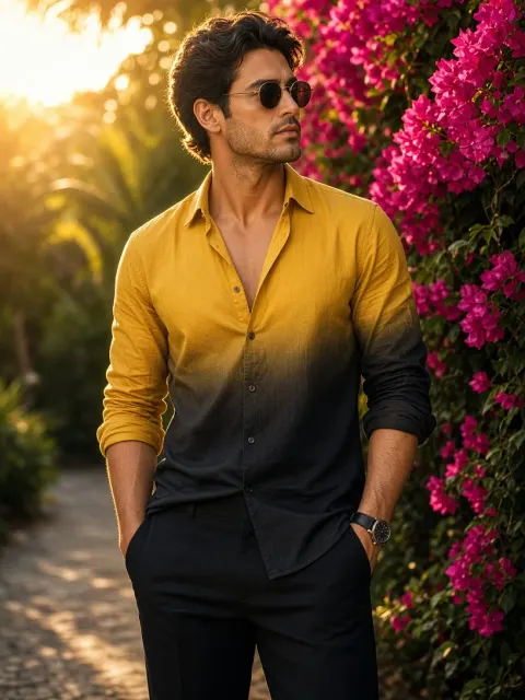Stylish Man in a Golden Hour Flower Garden