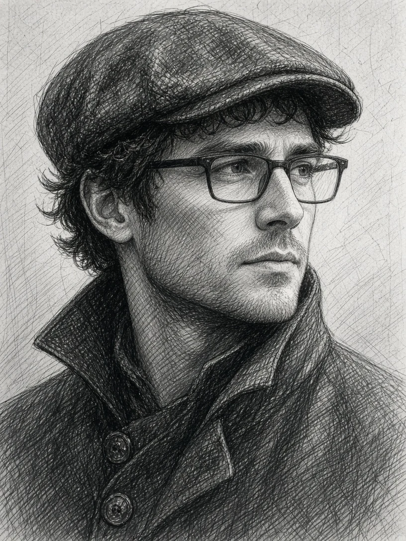 Detailed Pencil Sketch of Man in Flat Cap