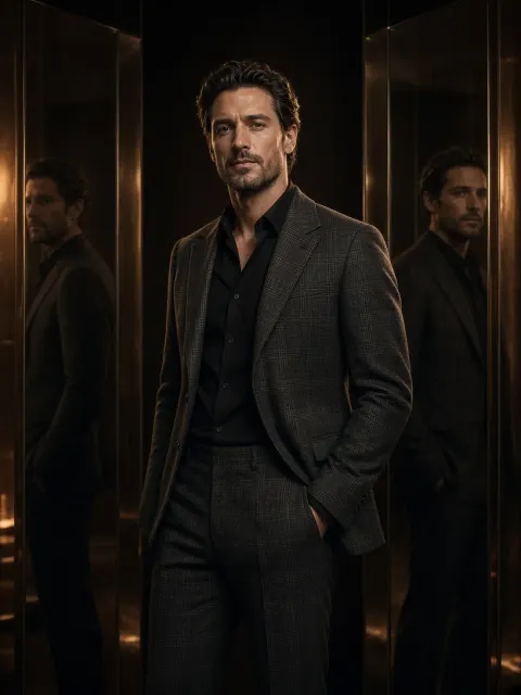 Man in Grey Plaid Suit Reflection