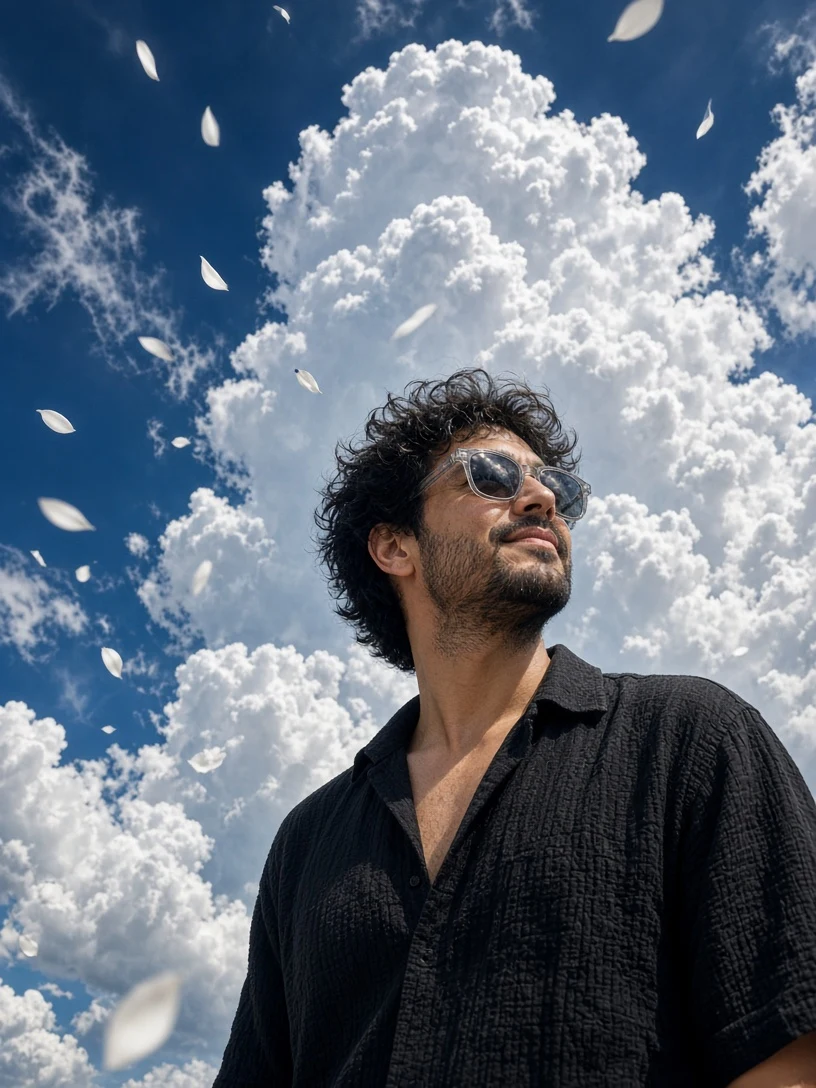 Low-Angle Blue Sky Photo AI Prompt