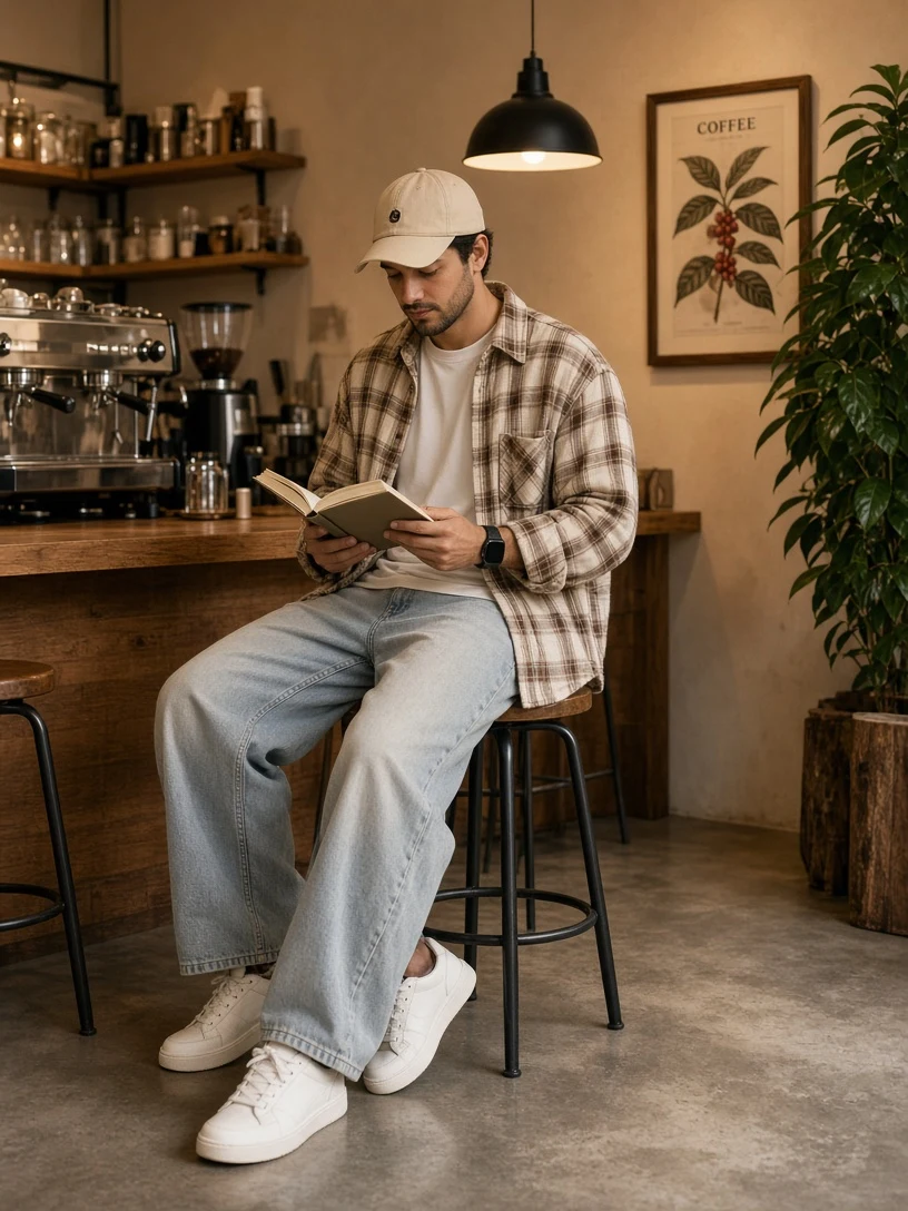 Cozy Coffee Shop Lifestyle Photo of Man