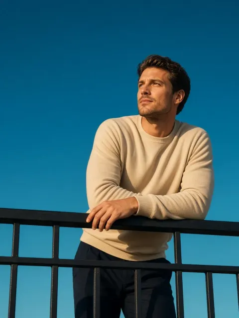 Sunlit Male Portrait on Railing