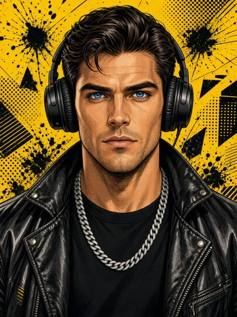 Pop Art Portrait of a Man with Headphones
