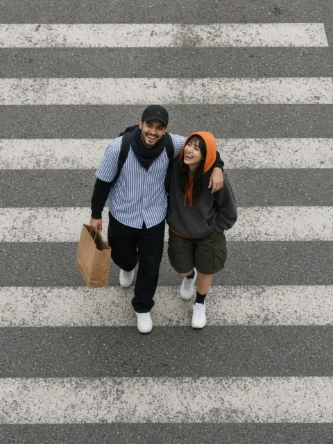 Joyful Crosswalk Stroll