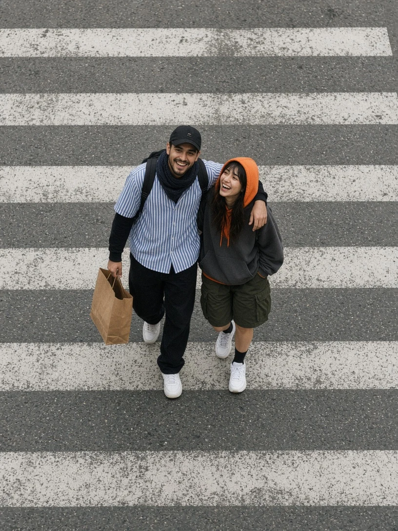 Joyful Crosswalk Stroll