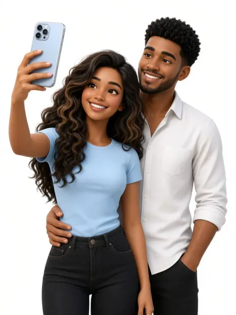 Cute 3D Couple Taking a Selfie