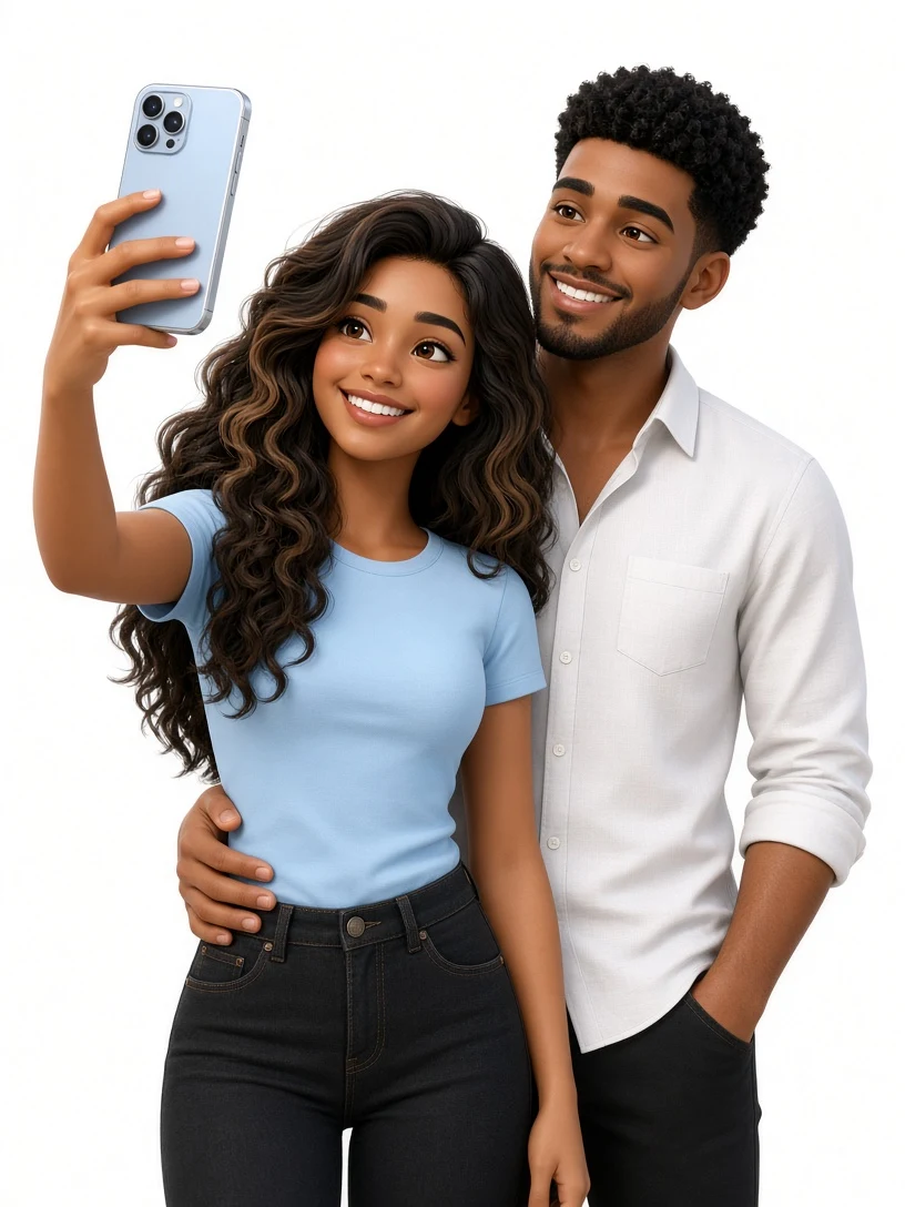 Cute 3D Couple Taking a Selfie