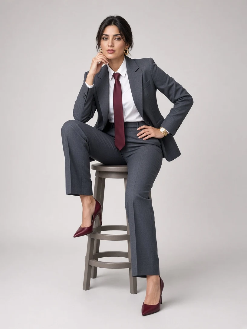 Authoritative Poise in Tailored Grey