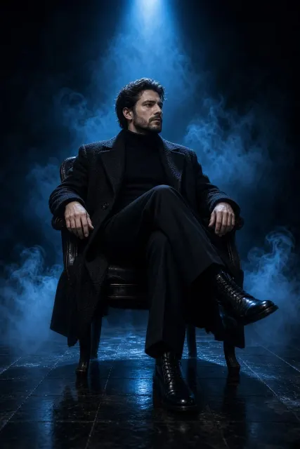 Moody Blue Smoke Vintage Chair Men Photo Prompt
